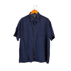 Nat Nast Mens Silk Blend Button Up Camp Shirt Size XL Blue Geometric‎ Luxury